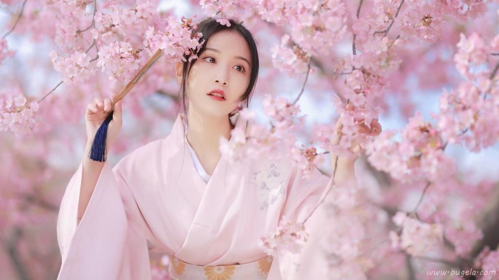 浪漫樱花季下的美女图片