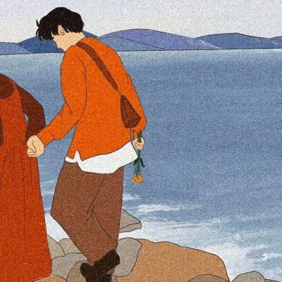 抖音最火的情侣头像夕阳 一左一右图片