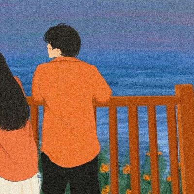 抖音最火的情侣头像夕阳 一左一右图片