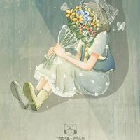 绿色背景治愈系女孩一组//唯美文艺范儿_微信头像大全图片