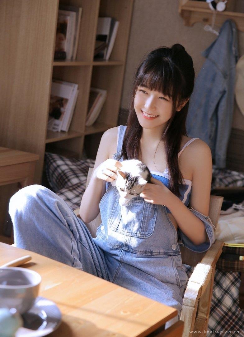 牛仔背带裤美美女吊带香肩私拍