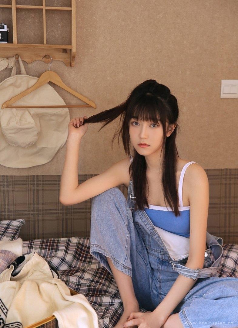 牛仔背带裤美美女吊带香肩私拍