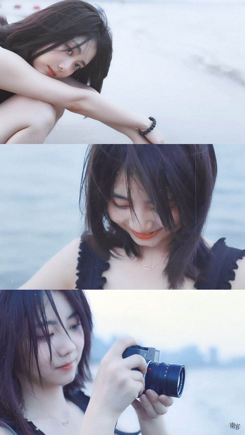 谭松韵笑容怼脸拍海边游客照