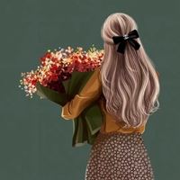 图片美女捧花背影-女生抱花束图片