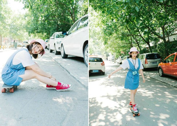 夏日小清新滑板女生图片