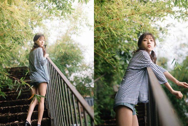 竹林下可爱的邻家美美女图片