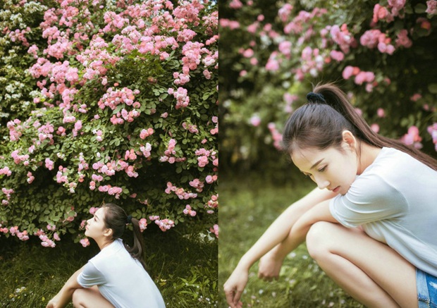 玫瑰花下的小清新可爱女生图片照片