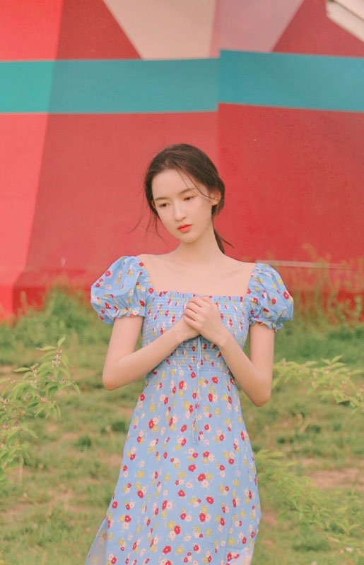 王玉雯碎花裙温婉甜美风写真