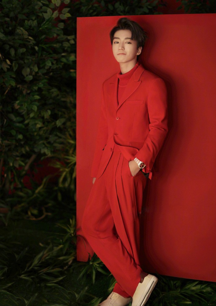 王俊凯帅气红色西服帅气图片
